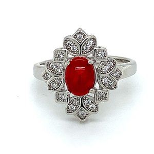 Red Opal .94ct Platinum Finish Solid Silver Ring